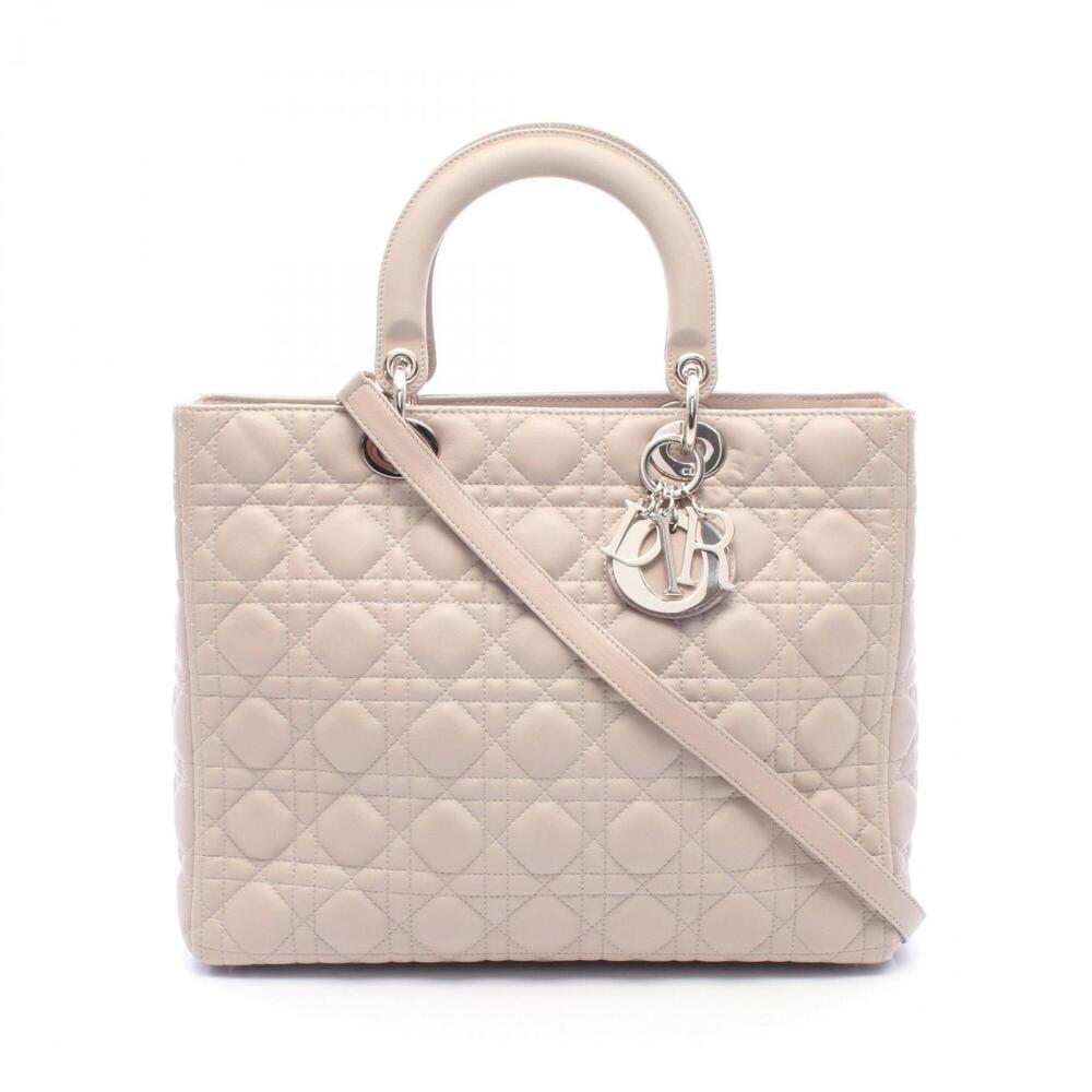 Christian Dior Dior Lady Large 2-Way Handbag, Leather, Women's, Beige